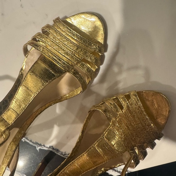 Alexandre Birman Gold Croc Leather Heel Sandals- barely worn sz 8.5 - Picture 3 of 4